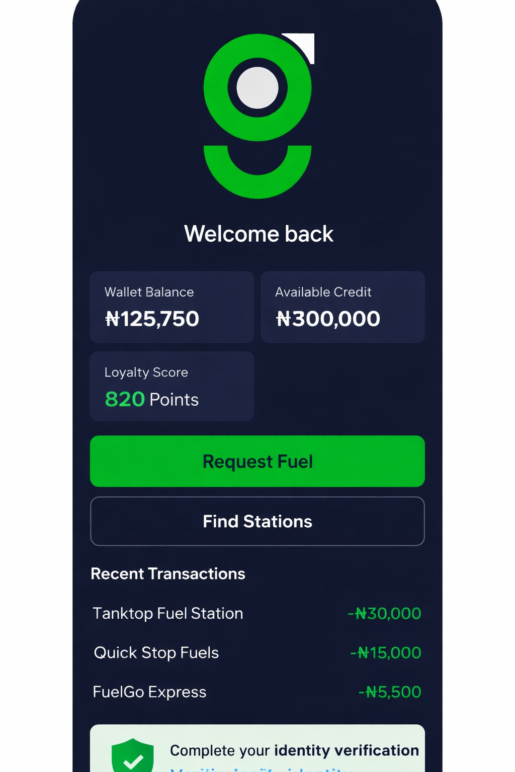 Fuel Assist Credit Screen